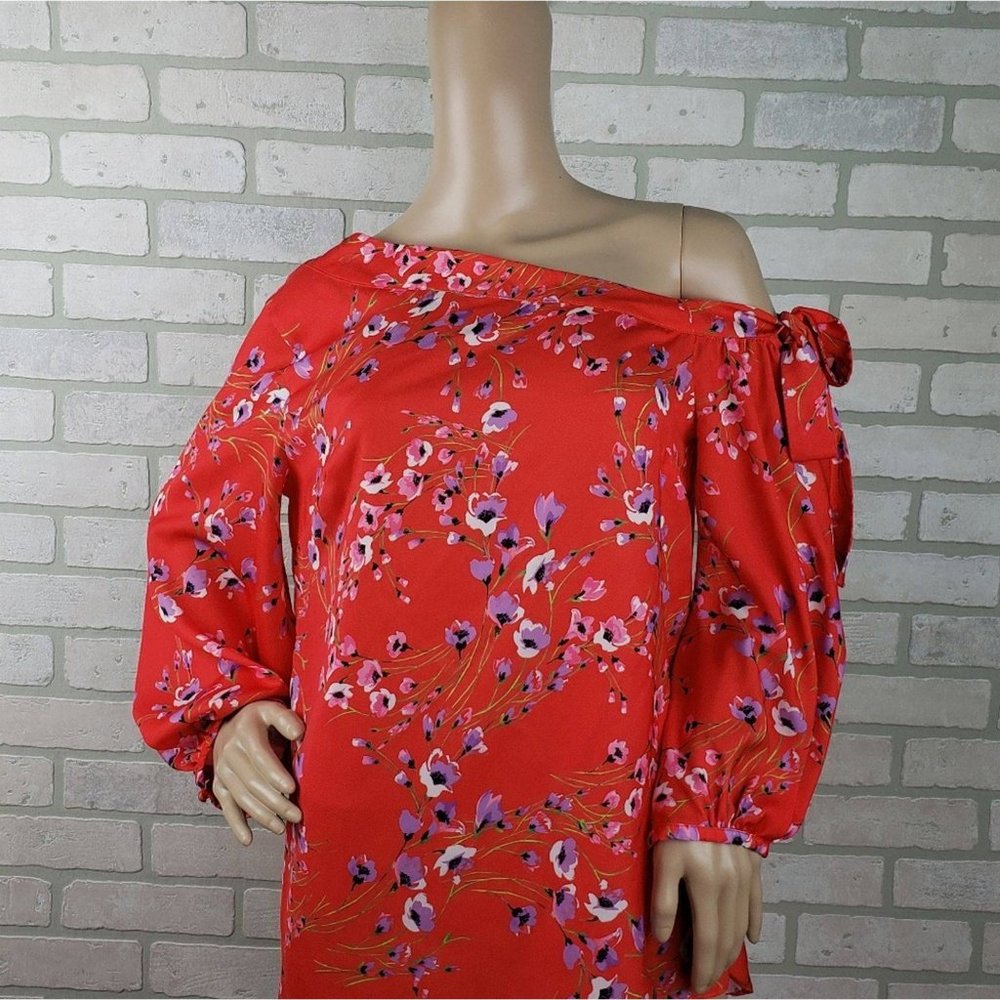 Off-the-Shoulder Floral Satin Blouse